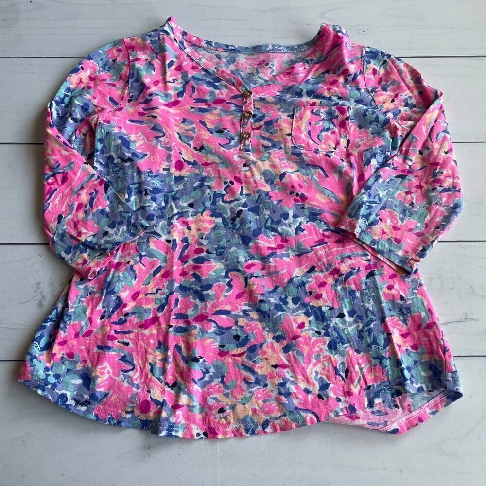 Lilly Pulitzer Girl's Long Sleeve Henley‎ Top Shirt - Size Large (8/10)